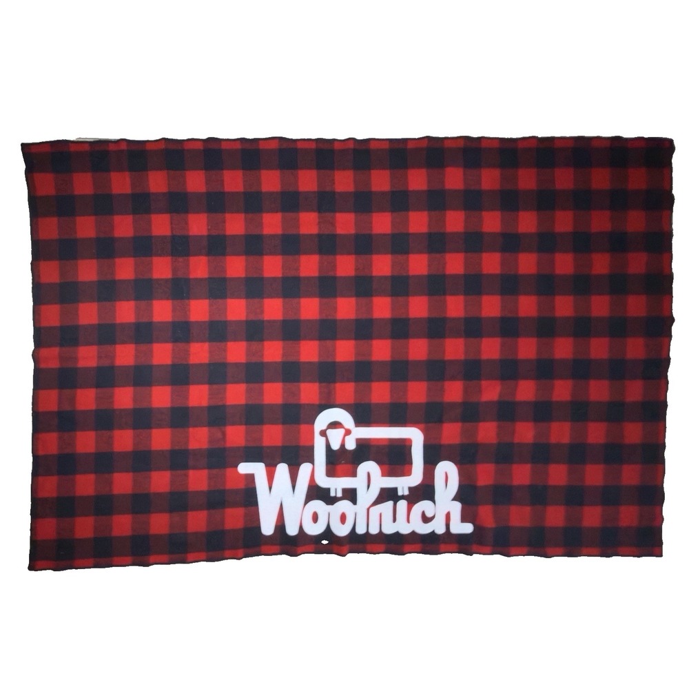 Woolrich Advertising Blanket 90x61" Rare‎ Buffalo Plaid Red Black Banner Vtg 70s